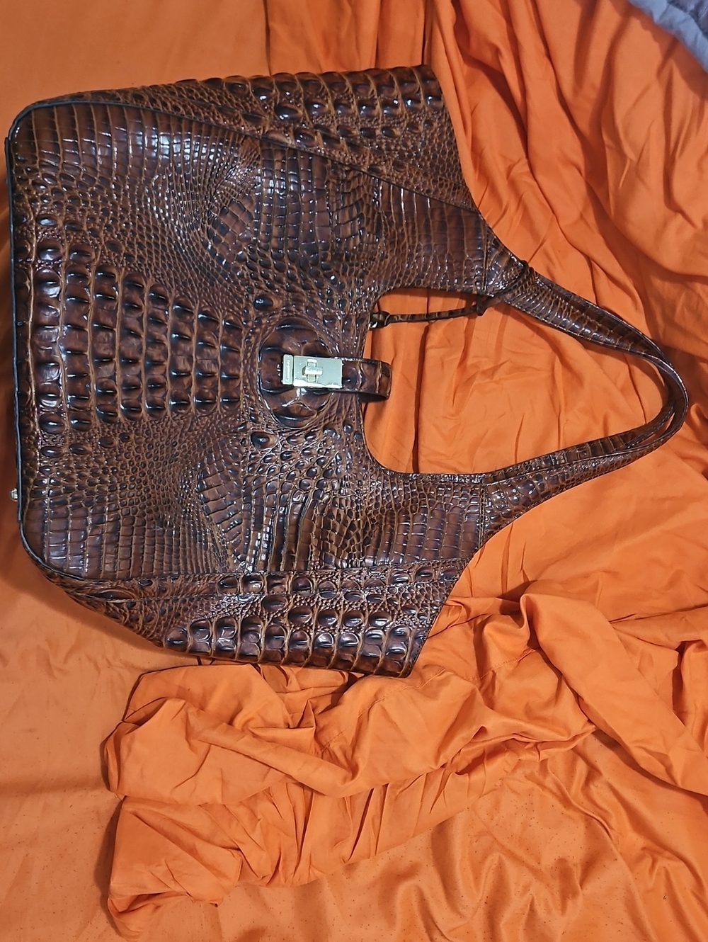 Brahmin Brown Croc-Embossed Shoulder Tote